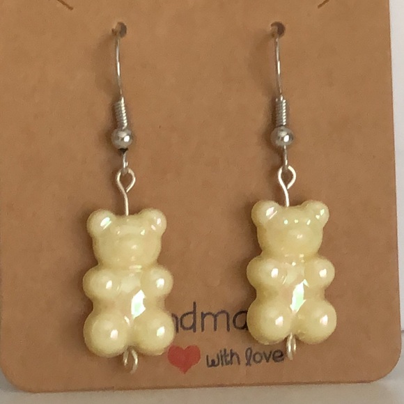 New Gummy Bear Earrings Pastel Yellow Iridescent Shiny Handmade Girls Kids Gifts - Picture 5 of 8